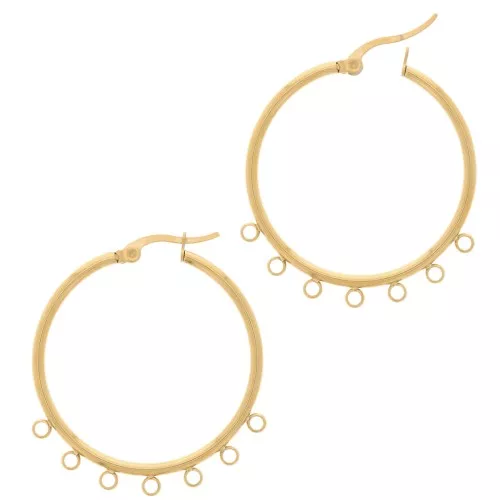 34mm Stainless steel 201 Hoop earrings with 7 closed rings - Gold Tone x2