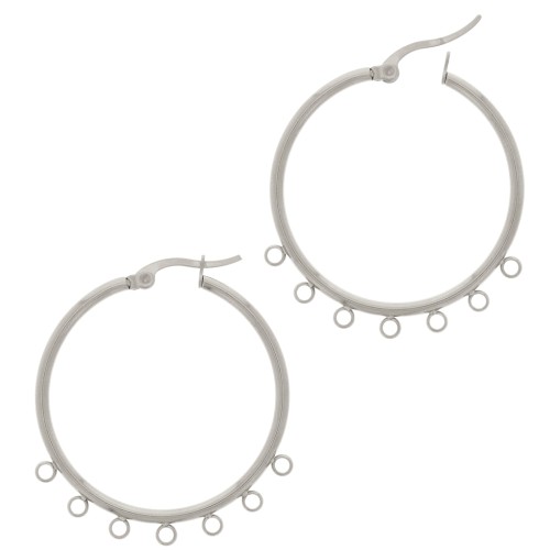 34mm Stainless steel 201 Hoop earrings with 7 closed rings x2