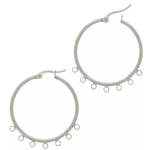34mm Stainless steel 201 Hoop earrings with 7 closed rings x2