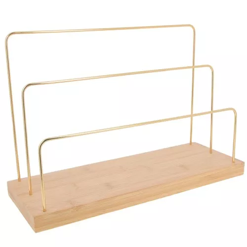 24x33cm Jewellery display 3 levels in metal and Bamboo - Gold Tone x1