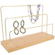 24x33cm Jewellery display 3 levels in metal and Bamboo - Gold Tone x1