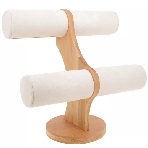 24x24cm Jewellery display for bracelets - Bamboo - Suede Beige x1