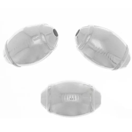16.5x10mm Oval Bead - Rugby Ball - Silver Plated x1