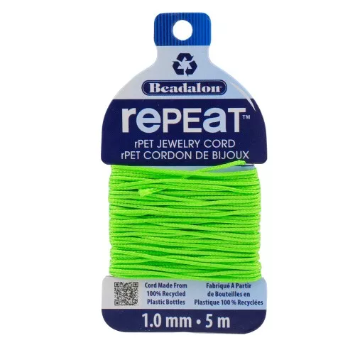 1mm RePEaT braided cord in recycled polyester - Neon Green x5m