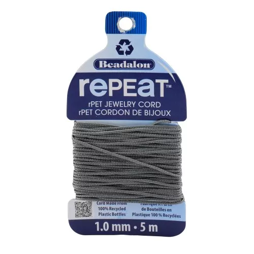 1mm RePEaT braided cord in recycled polyester - Grey x5m