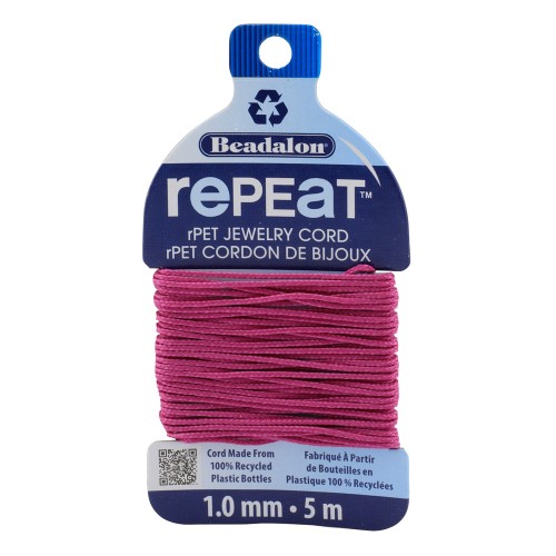 1mm RePEaT braided cord in recycled polyester - Fuchsia x5m