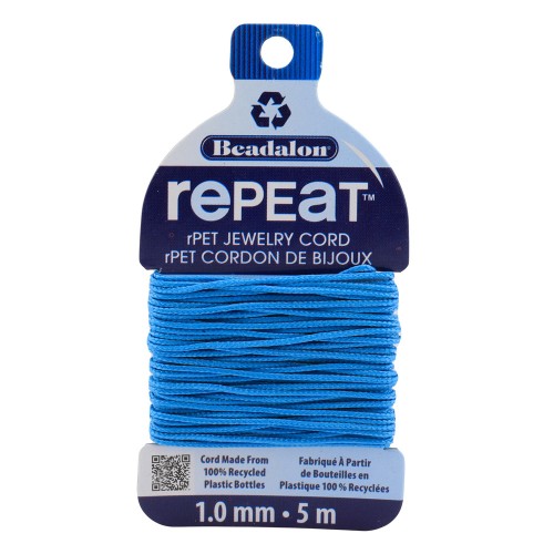 1mm RePEaT braided cord in recycled polyester - Sky Blue x5m