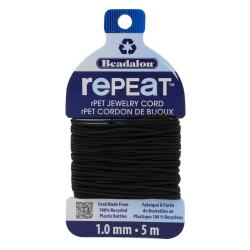 1mm RePEaT braided cord in recycled polyester - Black x5m
