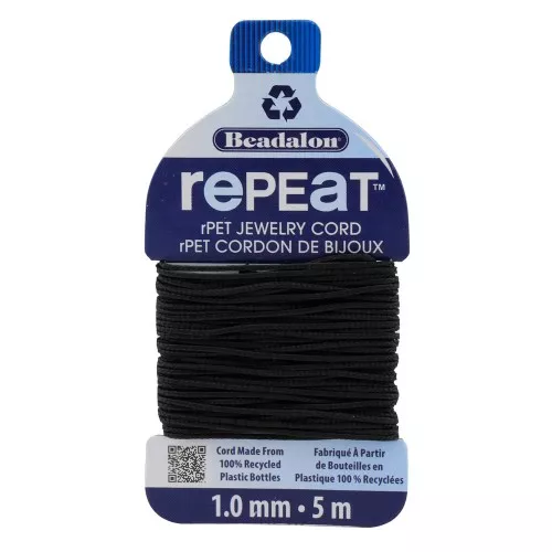 1mm RePEaT braided cord in recycled polyester - Black x5m