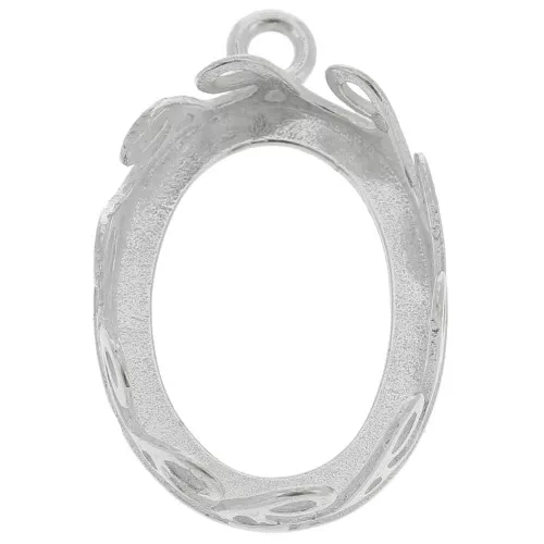 925 Sterling Silver Oval pendant setting - waves for 18x13mm cabochon x1