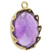 925 Sterling Silver Oval pendant setting - hearts for 18x13mm cabochon - Gold x1