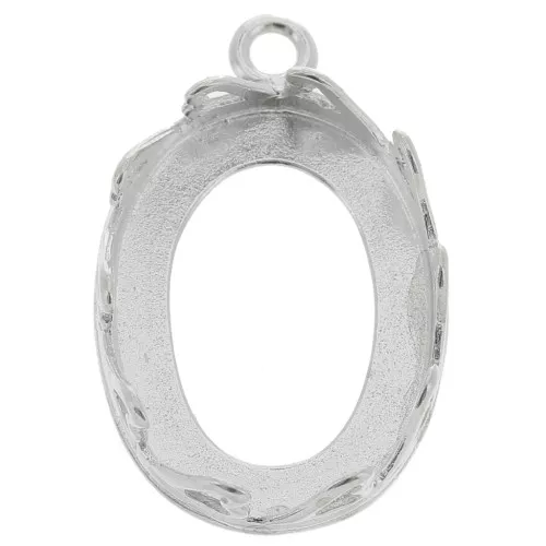925 Sterling Silver Oval pendant setting - hearts for 18x13mm cabochon x1