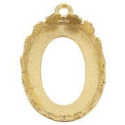 925 Sterling Silver Oval pendant setting - flowers for 18x13mm cabochon - Gold x1