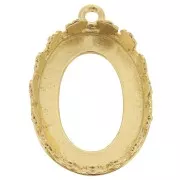 925 Sterling Silver Oval pendant setting - flowers for 18x13mm cabochon - Gold x1