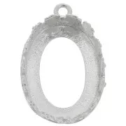 925 Sterling Silver Oval pendant setting - flowers for 18x13mm cabochon x1