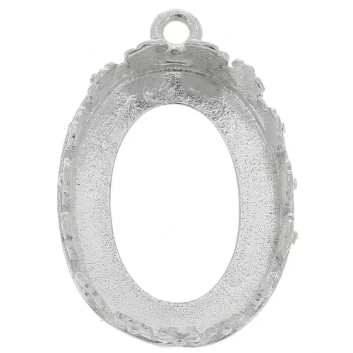 925 Sterling Silver Oval pendant setting - flowers for 18x13mm cabochon x1