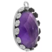 925 Sterling Silver Oval pendant setting - flowers for 18x13mm cabochon x1