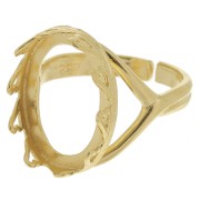 Adjustable oval ring - hearts for 18x13mm cabochon - Fine Gold Plated x1