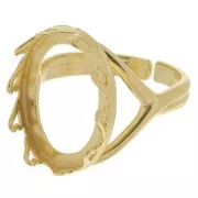 Adjustable oval ring - hearts for 18x13mm cabochon - Fine Gold Plated x1