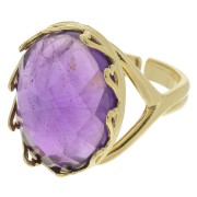 Adjustable oval ring - hearts for 18x13mm cabochon - Fine Gold Plated x1