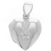 18x15mm 925 sterling silver Heart shape photo holder pendant with  zirconium oxide x1