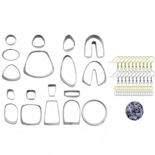 Set of 18 stainless steel cookie cutters with accessories and earrings x1