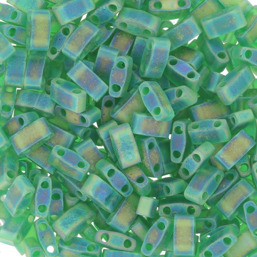 5x2.3x1.9mm Miyuki Half Tila Beads HTL-146FR - Transparent Green AB Mat x10g