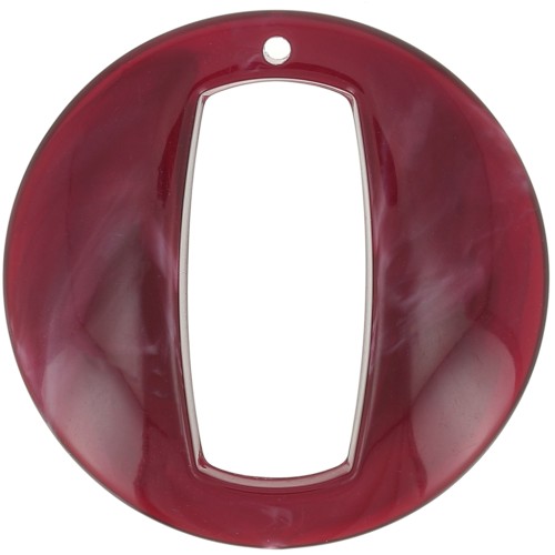 39mm Round Hollow Acrylic Pendant - Dark Red Marbled x1