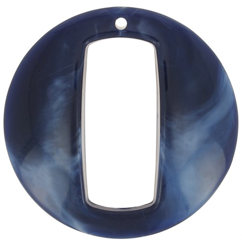 39mm Round Hollow Acrylic Pendant - Dark Blue marbled x1