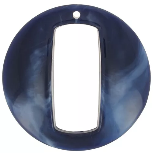 39mm Round Hollow Acrylic Pendant - Dark Blue marbled x1