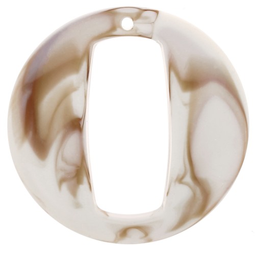 39mm Round Hollow Acrylic Pendant - Beige Brown marbled x1