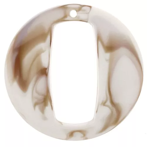 39mm Round Hollow Acrylic Pendant - Beige Brown marbled x1