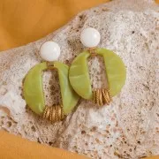 39mm Round Hollow Acrylic Pendant - Beige Brown marbled x1