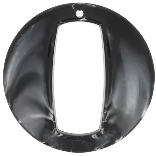 39mm Round Hollow Acrylic Pendant - Black - White Marble x1