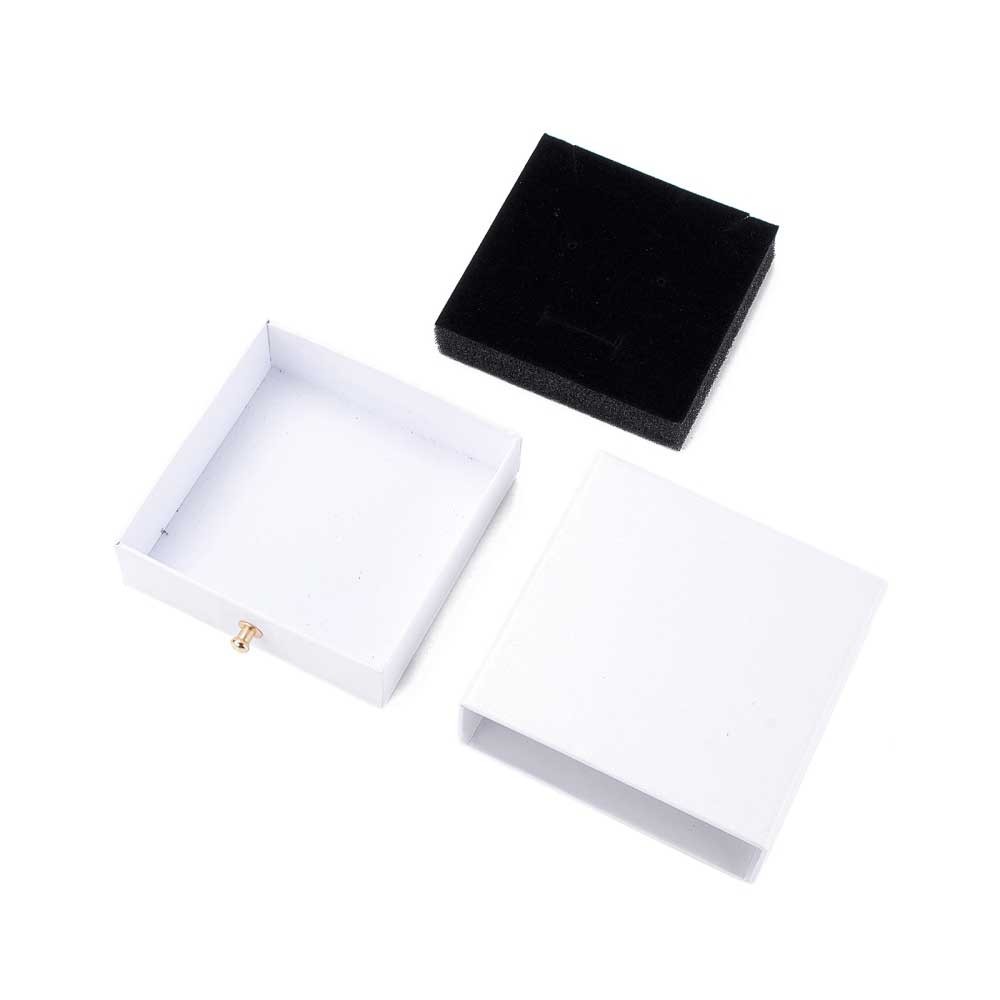 9x9x3cm cardboard Jewellery box with drawer pearl white Gold x1
