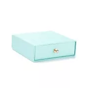 9x9x3cm cardboard Jewellery box with drawer - Pearl Turquoise - Gold x1