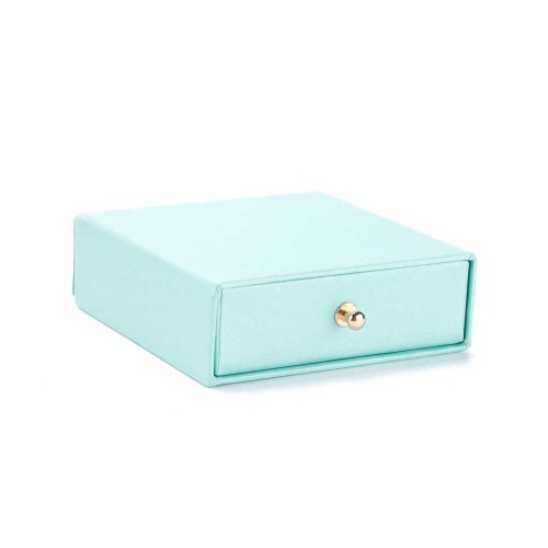 9x9x3cm cardboard Jewellery box with drawer - Pearl Turquoise - Gold x1