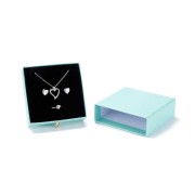 9x9x3cm cardboard Jewellery box with drawer - Pearl Turquoise - Gold x1