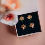 Jewelry box with drawer for cardboard set 9x9x3 cm - Rose - Gold x1