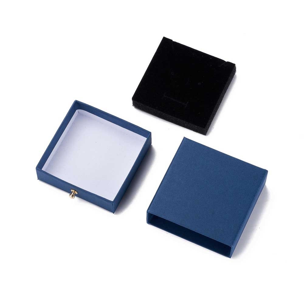 9x9x3cm cardboard Jewellery box with drawer Navy blue Gold x1