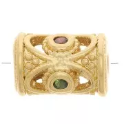 11x8mm Bead hollow tube worked with Zirconium oxides - Gold Tone - Green - Orange