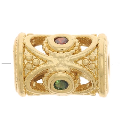 11x8mm Bead hollow tube worked with Zirconium oxides - Gold Tone - Green - Orange