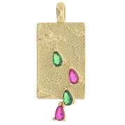 35x15mm Zirconium Oxides Drop Pendant - Gold Tone - Green - Fuchsia x1