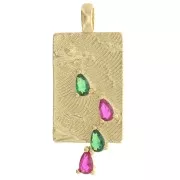 35x15mm Zirconium Oxides Drop Pendant - Gold Tone - Green - Fuchsia x1