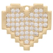17x18mm Pixel Heart Pendant with  zirconium oxide - Gold - Crystal x1|raw }}