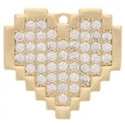 17x18mm Pixel Heart Pendant with zirconium oxide - Gold - Crystal x1
