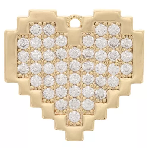 17x18mm Pixel Heart Pendant with  zirconium oxide - Gold - Crystal x1