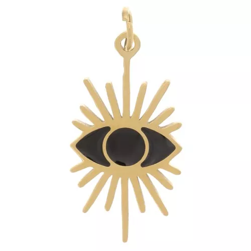 16.5x9mm 316 Stainless Steel Eye Charm with epoxy resin - Gold - Black x1