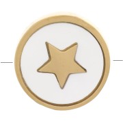 10mm 304 Stainless Steel round mother-of-pearl flat bead with star pattern - Gold