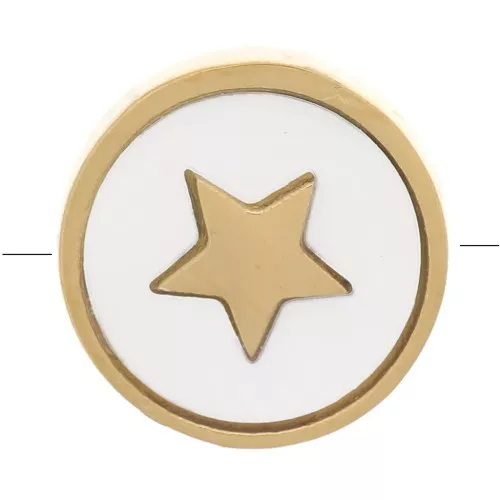 10mm 304 Stainless Steel round mother-of-pearl flat bead with star pattern - Gold